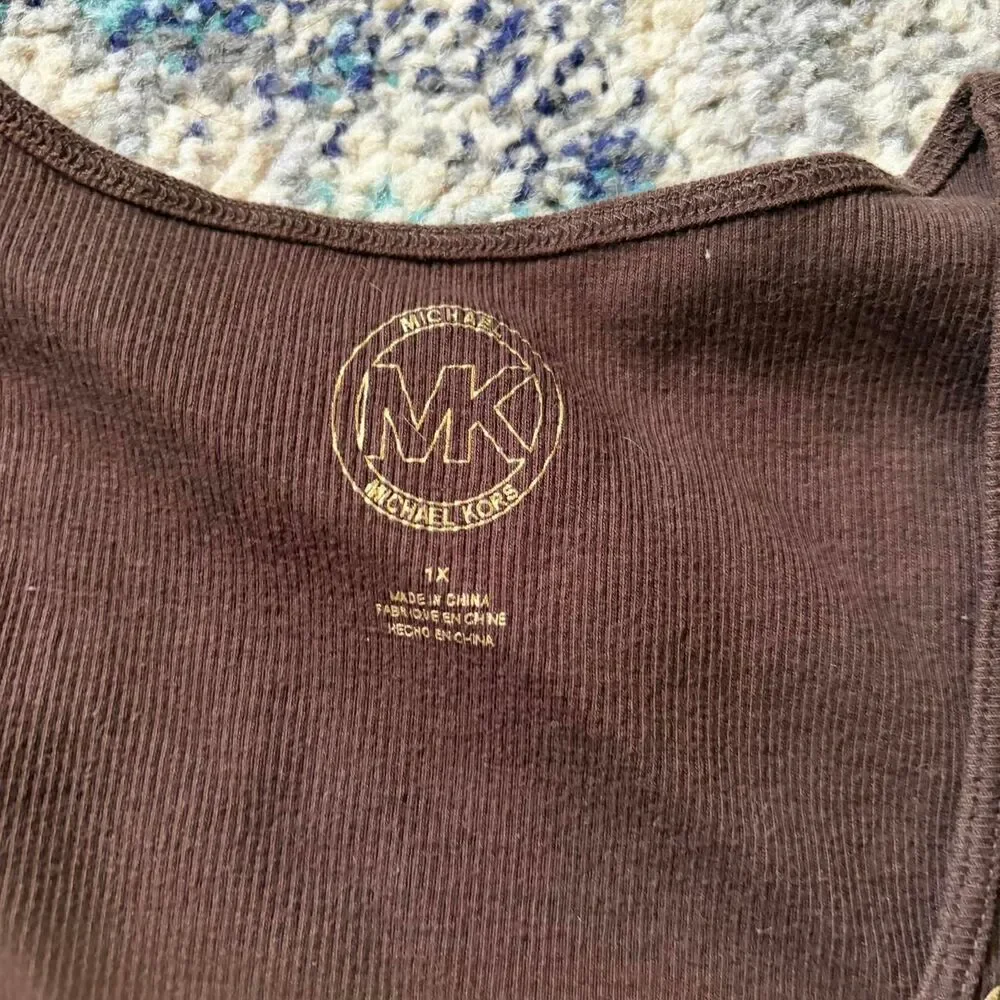 Michael Kors Brown Sequin Tank Top Sleeveless Y2K Ribbed Back Size 1X